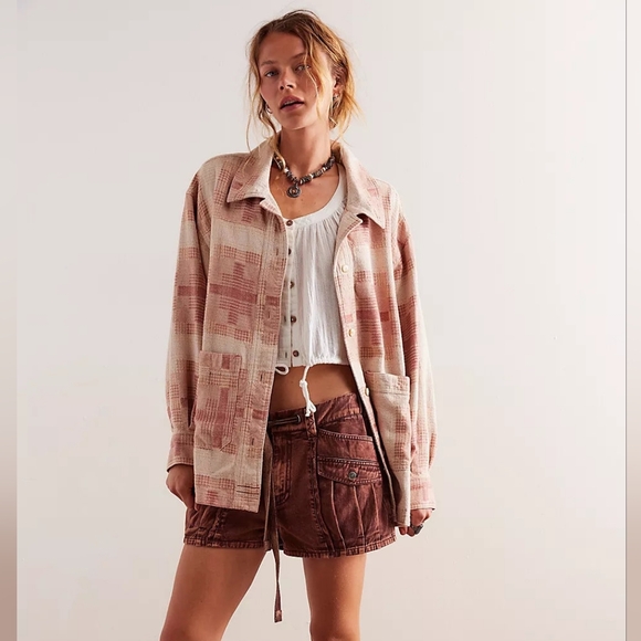 We The Free Tops - We The Free Keep It Cozy Shirt Pink Quilted Look, Large, Oversized, Southwestern